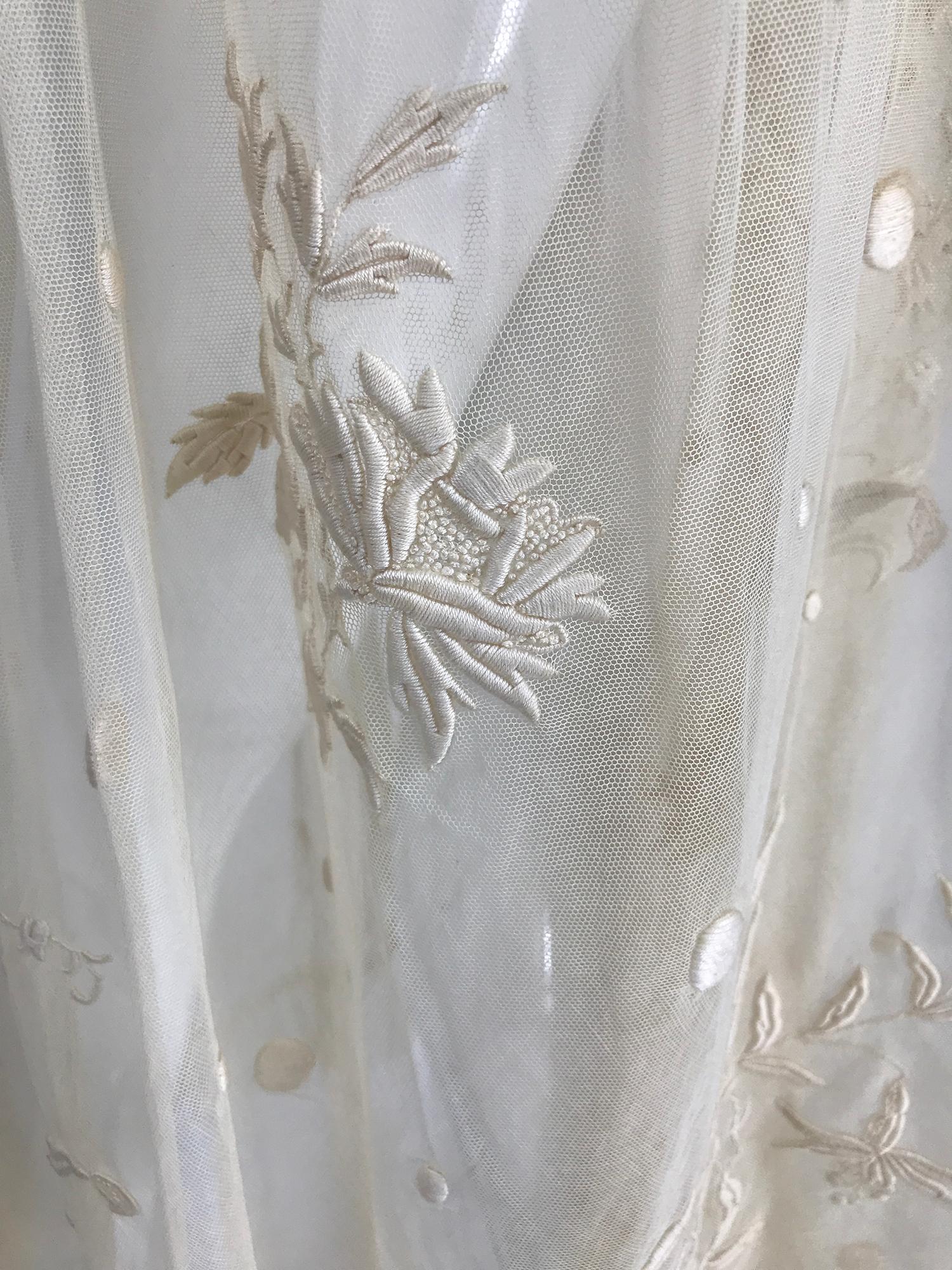 Edwardian Ecru Satin Stitch Embroidered Tulle Skirt 1900s For Sale 2