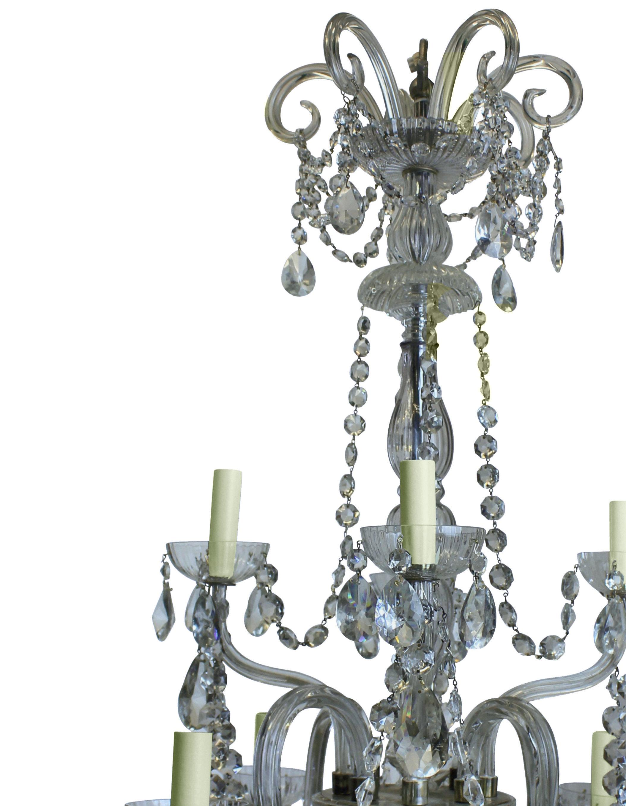 Early 20th Century Edwardian Eight Arm Cut Glass Chandelier For Sale
