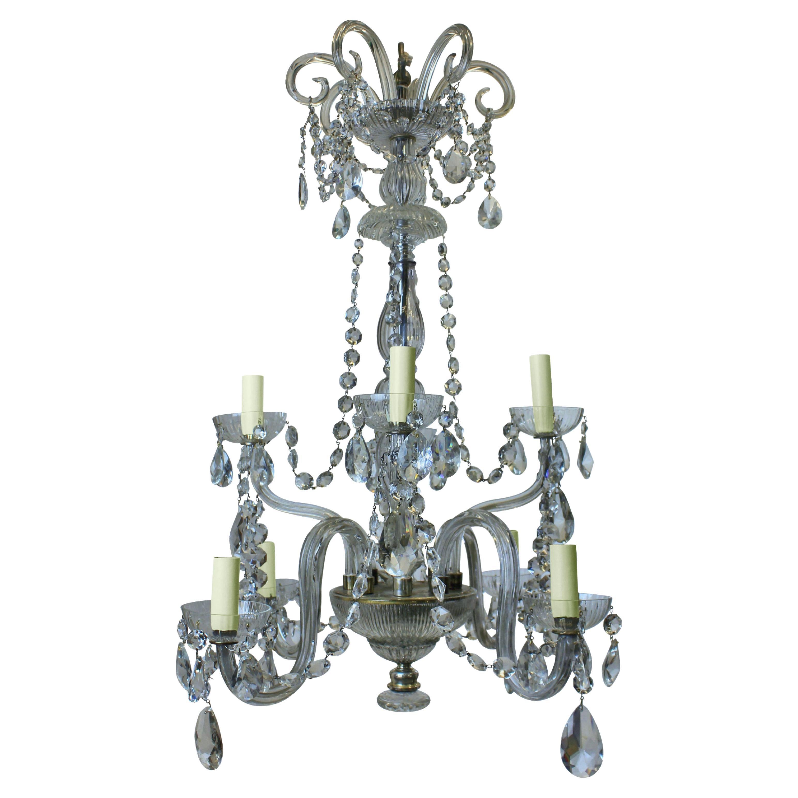 Edwardian Eight Arm Cut Glass Chandelier For Sale