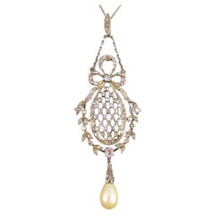 Edwardian Elegant Pearl Drop Necklace in Silver