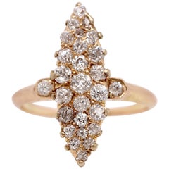 Edwardian Elongated 14 Karat Yellow 1.20 Carat Diamond Gold Ring, circa 1800s