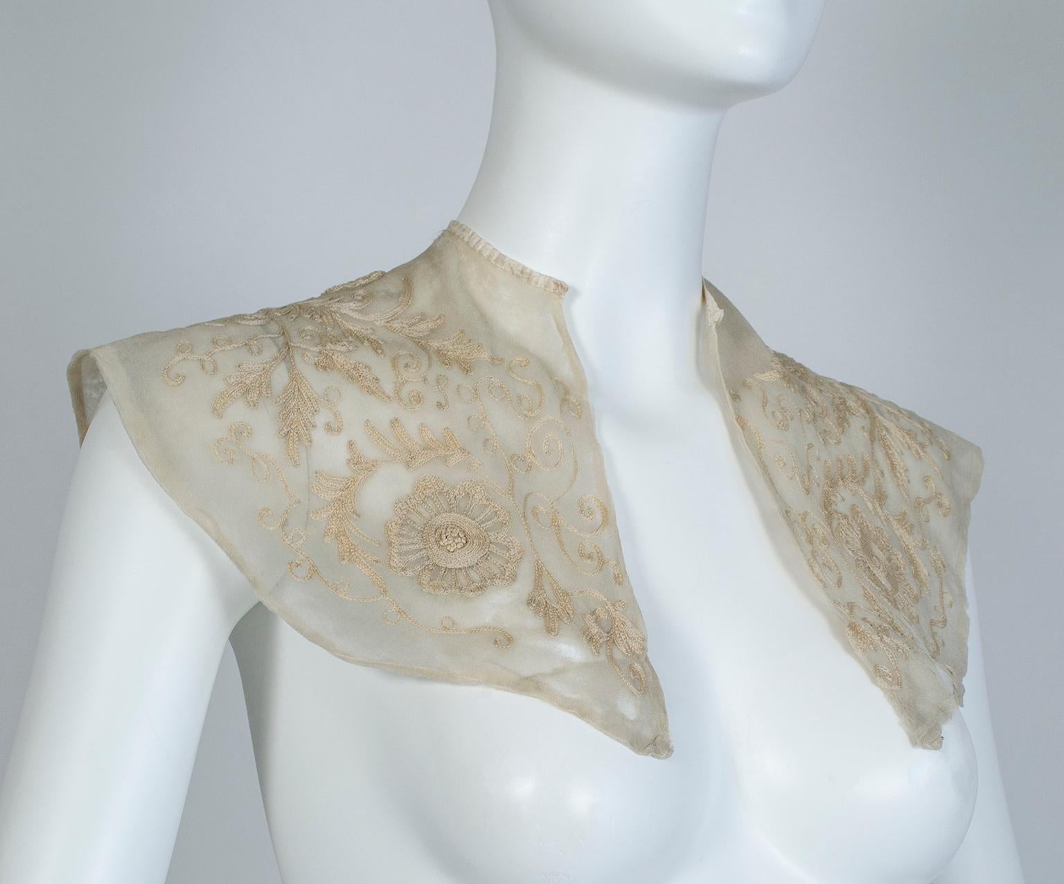 Edwardian Embroidered Chiffon Collar and Neckcloth Set, 1910s 5