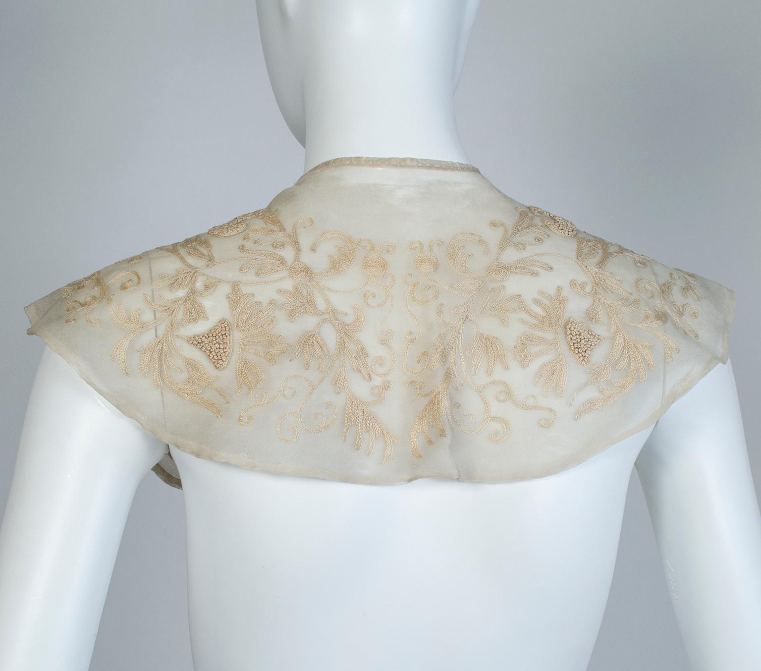 Edwardian Embroidered Chiffon Collar and Neckcloth Set, 1910s 7
