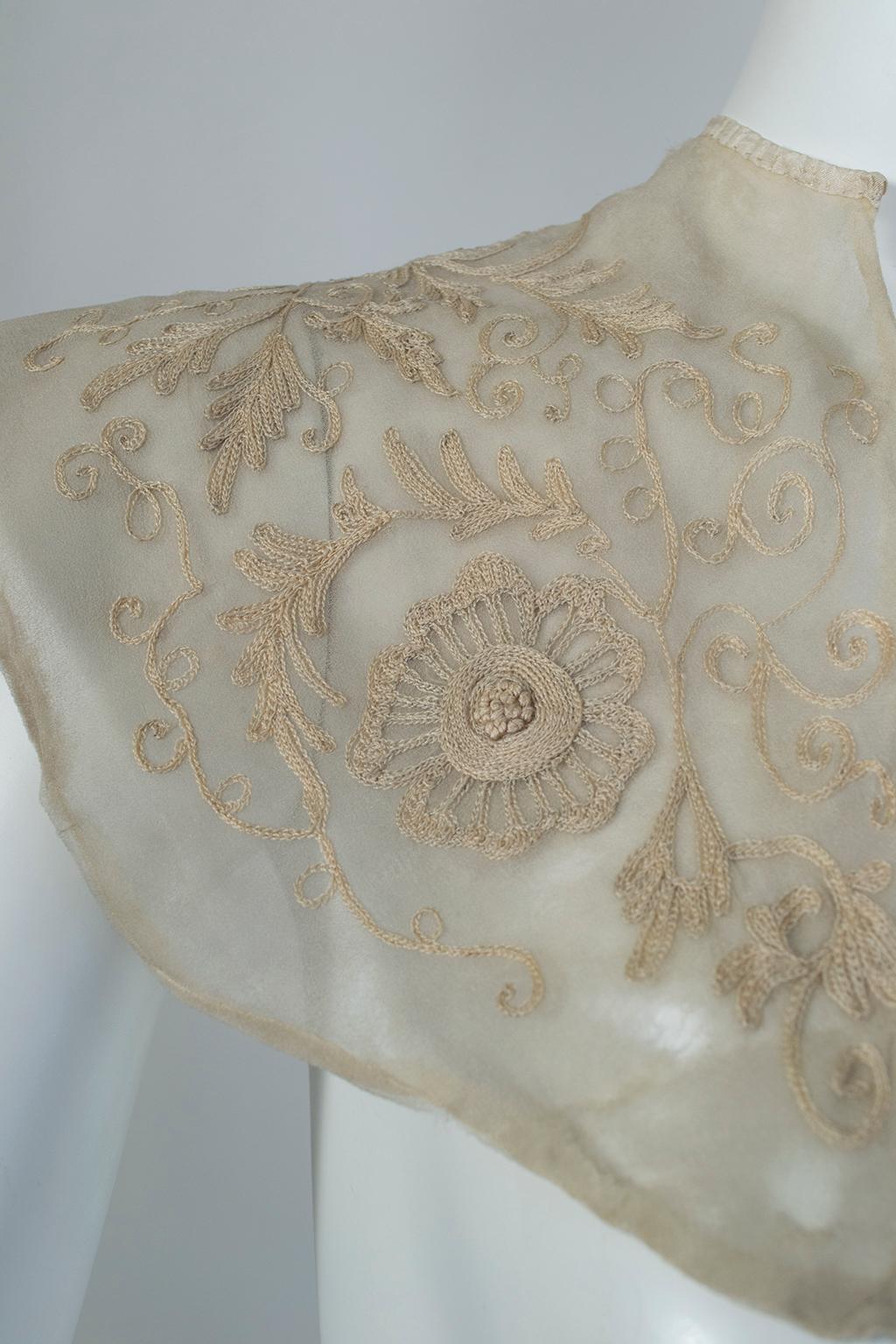 Edwardian Embroidered Chiffon Collar and Neckcloth Set, 1910s 8