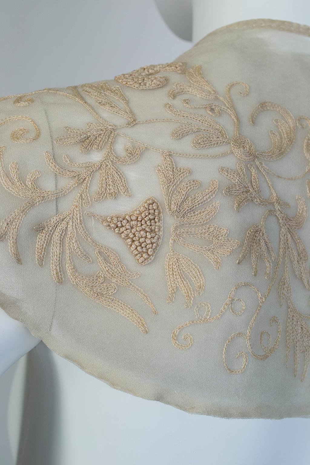 Edwardian Embroidered Chiffon Collar and Neckcloth Set, 1910s 9