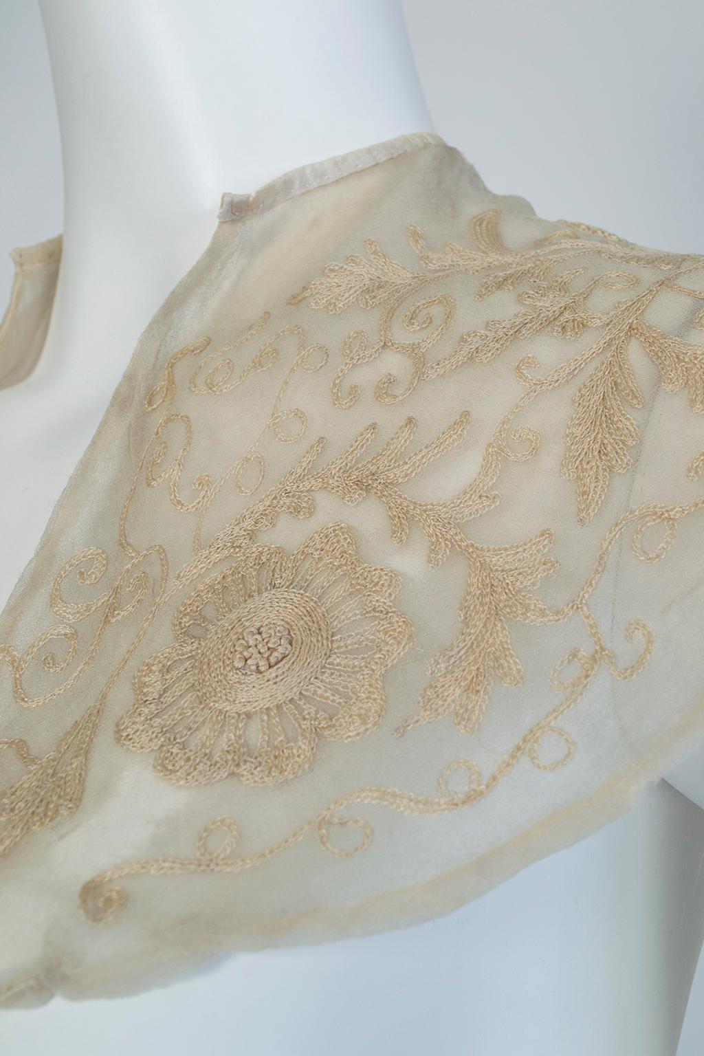 Edwardian Embroidered Chiffon Collar and Neckcloth Set, 1910s 10