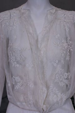 Edwardian Embroidered Ivory Cotton Tulle Blouse