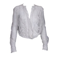 Edwardian Embroidered Ivory Cotton Tulle Blouse