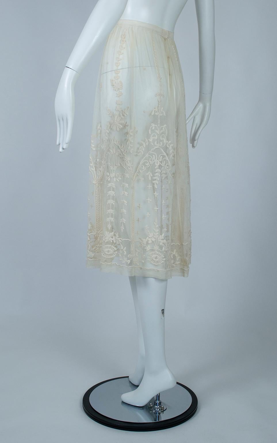 Gray Edwardian Embroidered Net Skirt with Weighted Crystal Hem – Jacome Estate