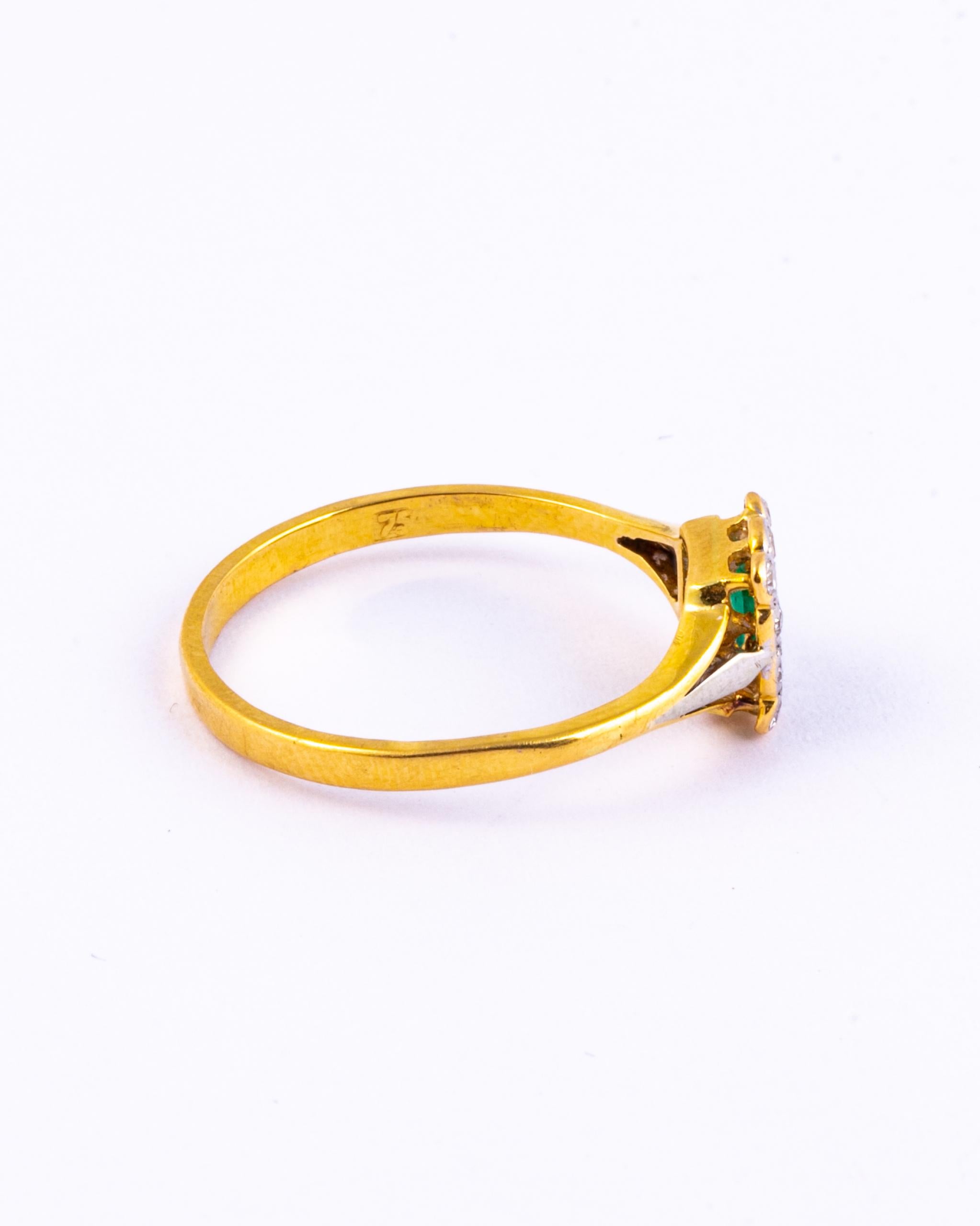 Emerald Cut Edwardian Emerald and Diamond 18 Carat Cluster Ring
