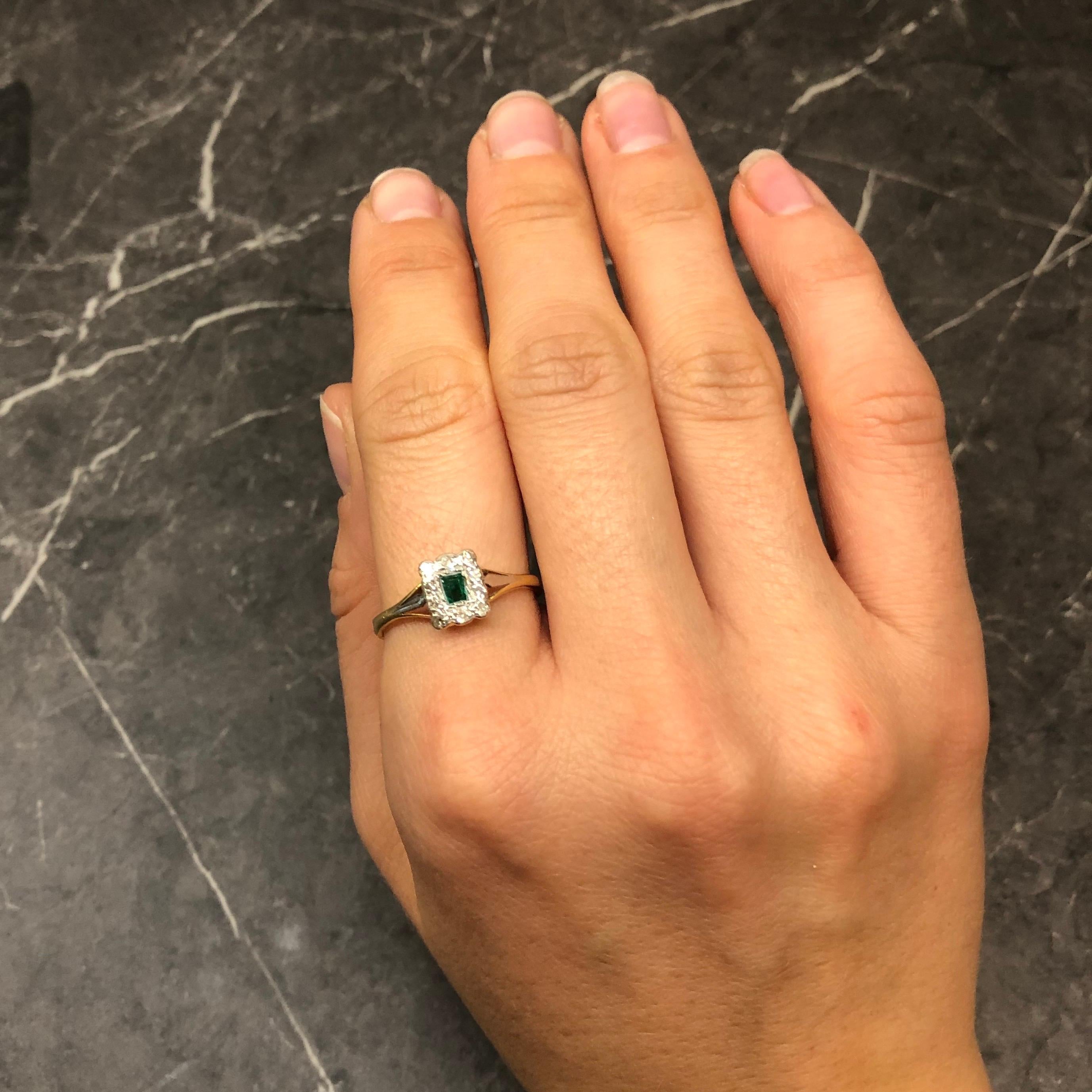 Women's Edwardian Emerald and Diamond 18 Carat Cluster Ring