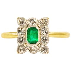 Edwardian Emerald and Diamond 18 Carat Cluster Ring