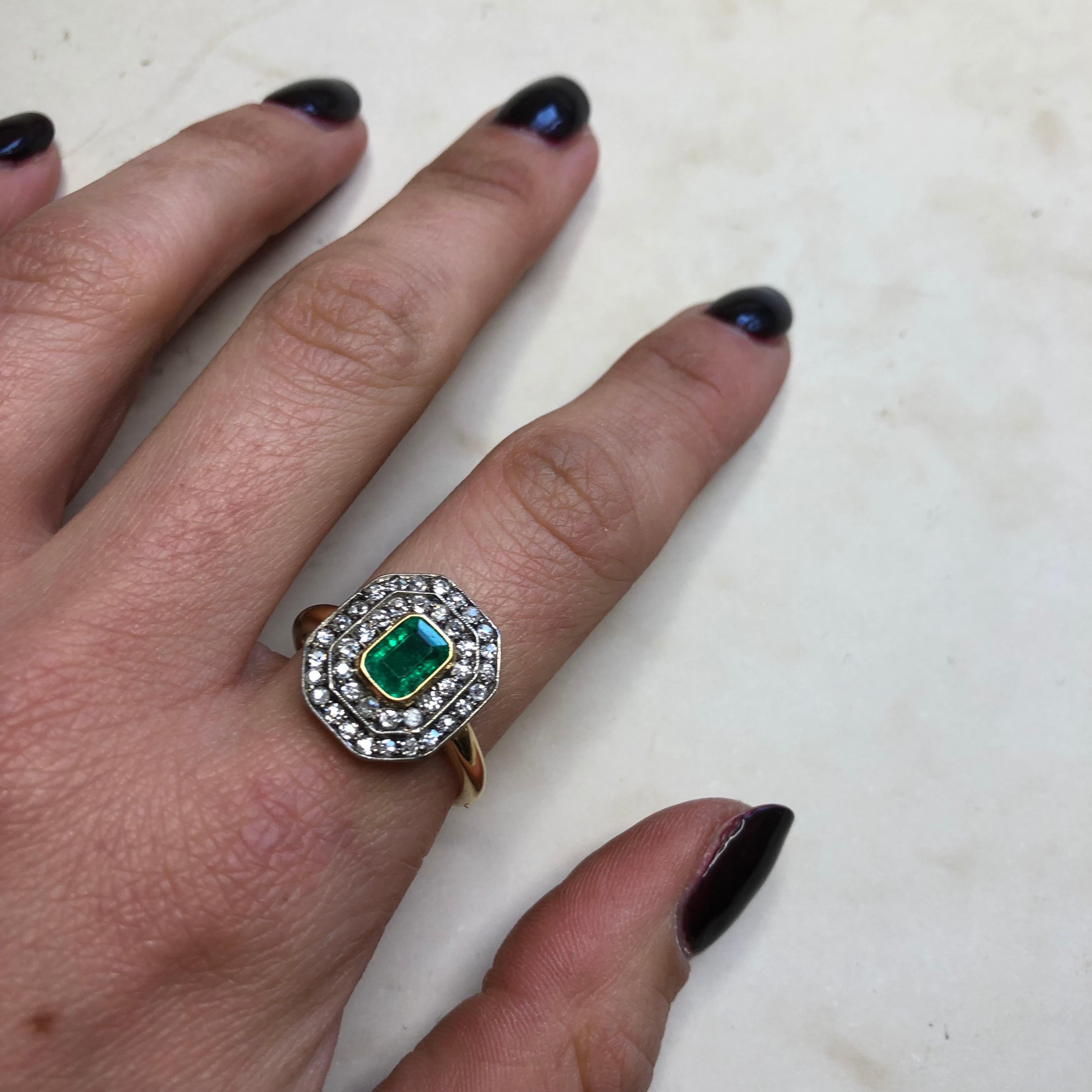 Edwardian Emerald and Diamond 18 Carat Gold and Platinum Ring 5