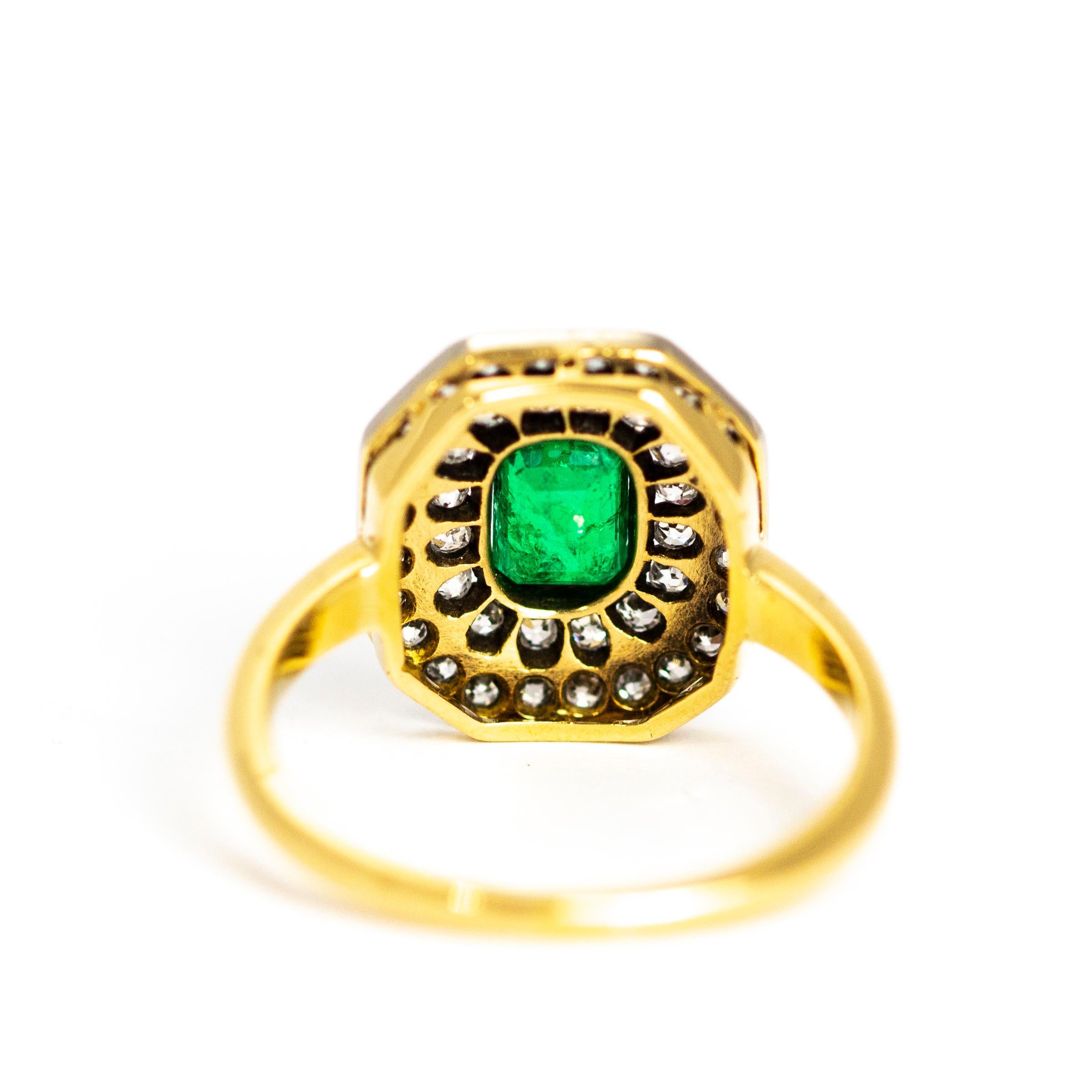 Women's Edwardian Emerald and Diamond 18 Carat Gold and Platinum Ring