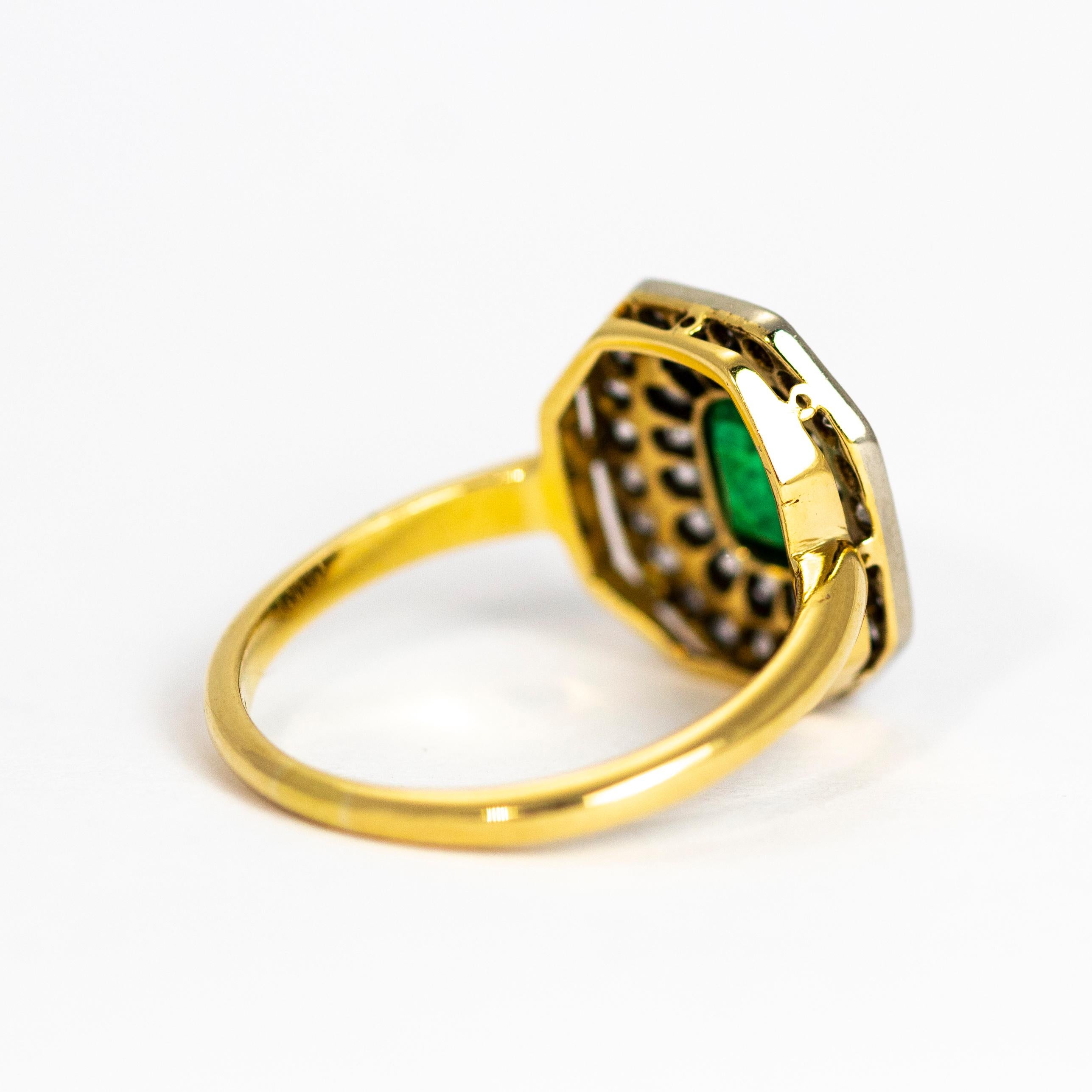 Edwardian Emerald and Diamond 18 Carat Gold and Platinum Ring 1