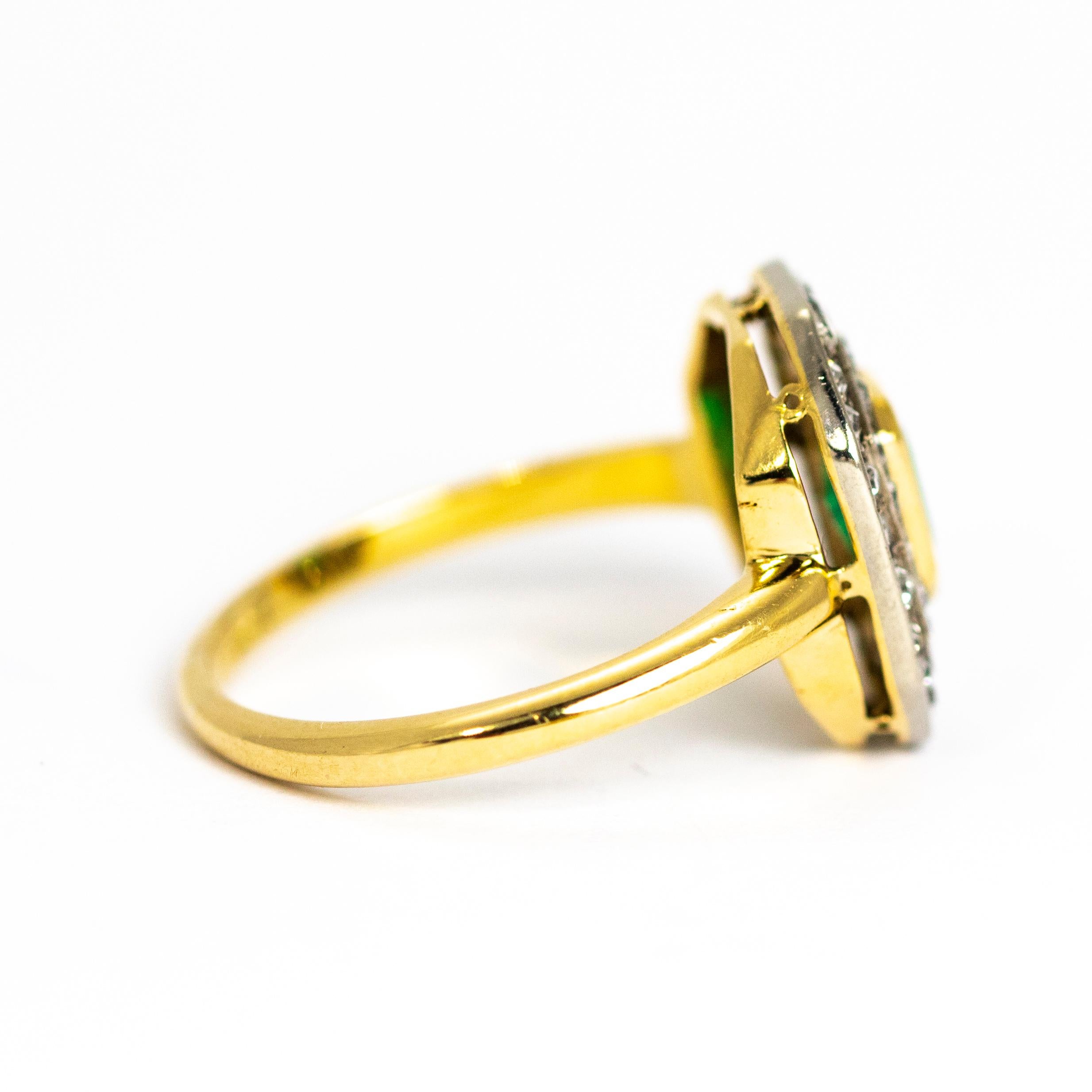 Edwardian Emerald and Diamond 18 Carat Gold and Platinum Ring 2