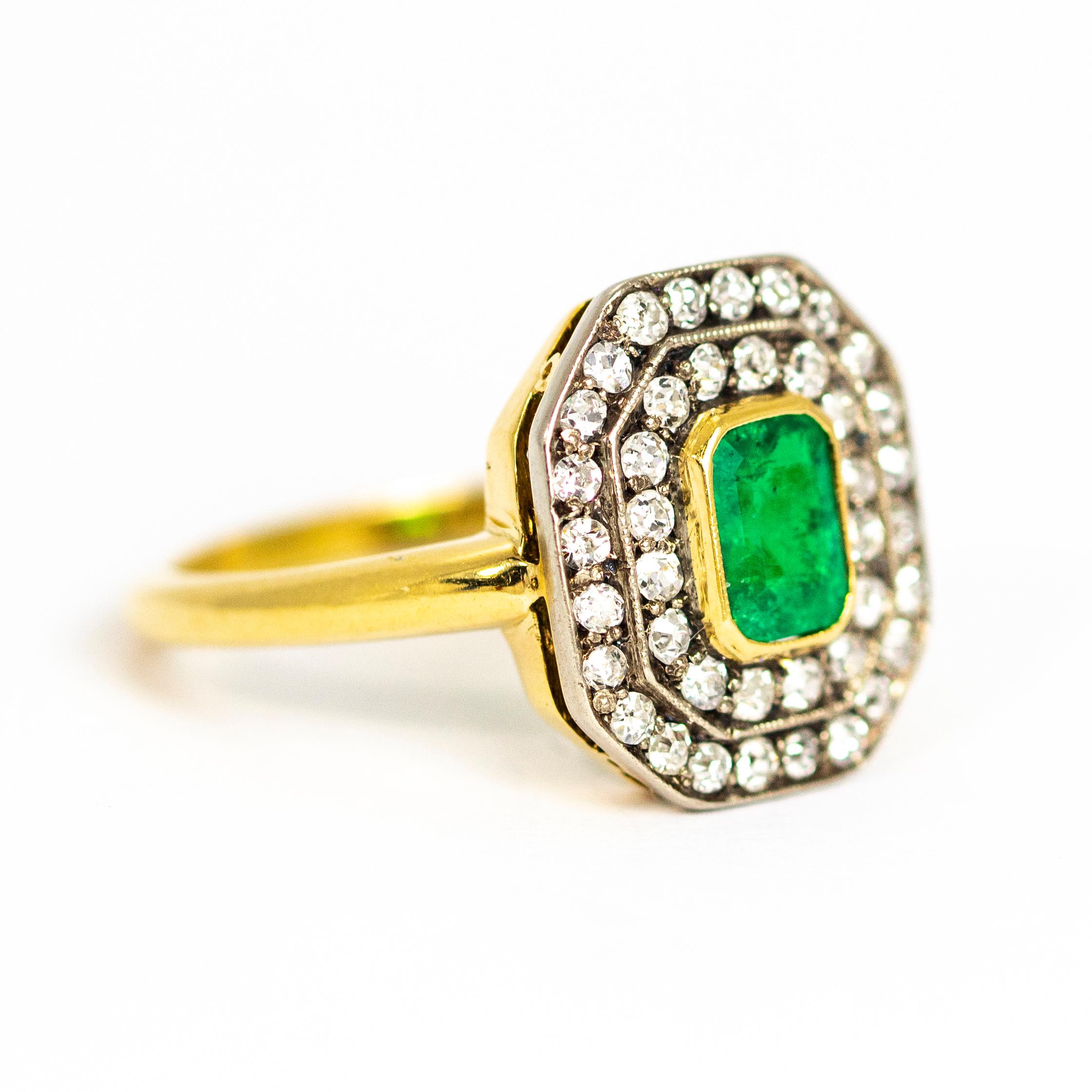 Edwardian Emerald and Diamond 18 Carat Gold and Platinum Ring 3