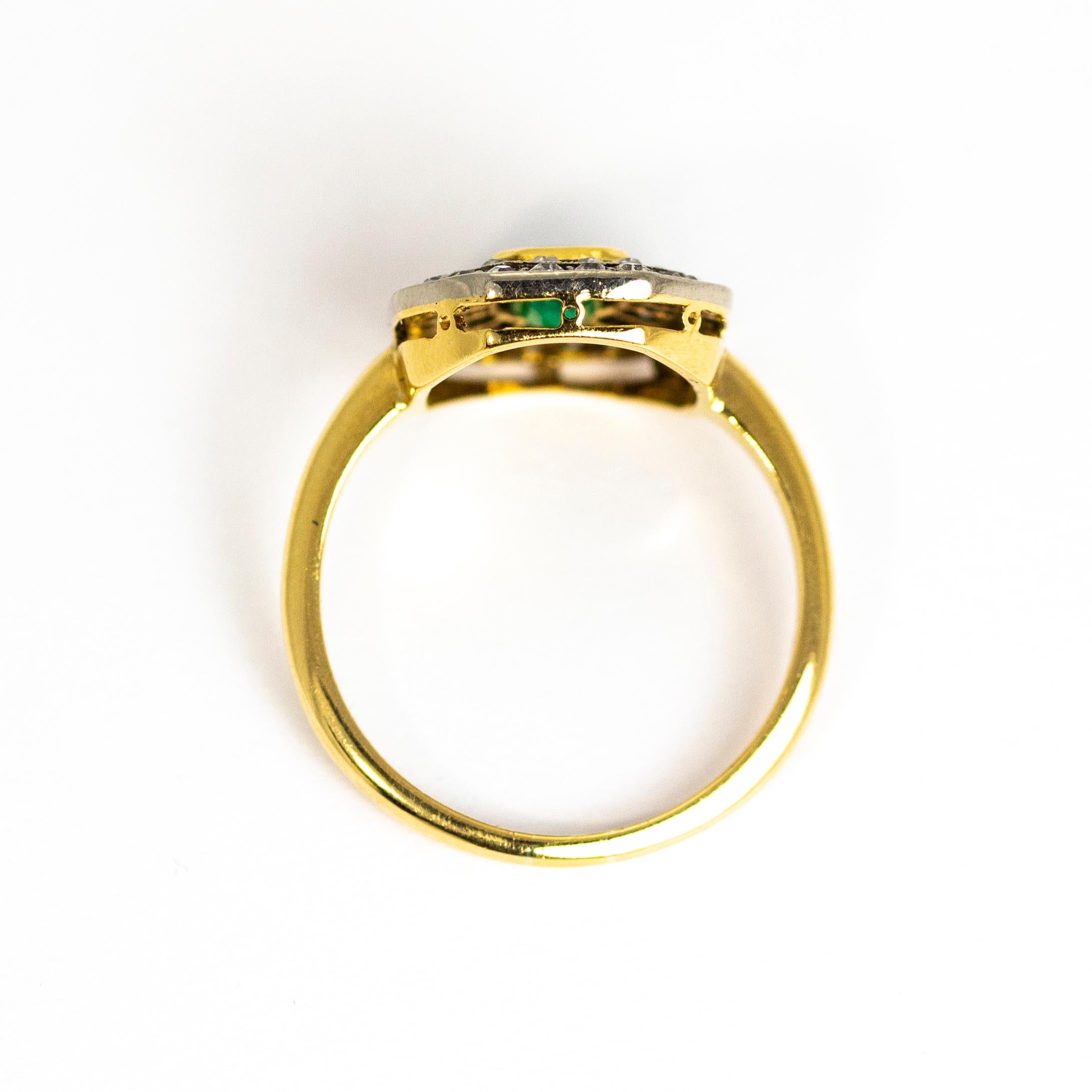 Edwardian Emerald and Diamond 18 Carat Gold and Platinum Ring 4