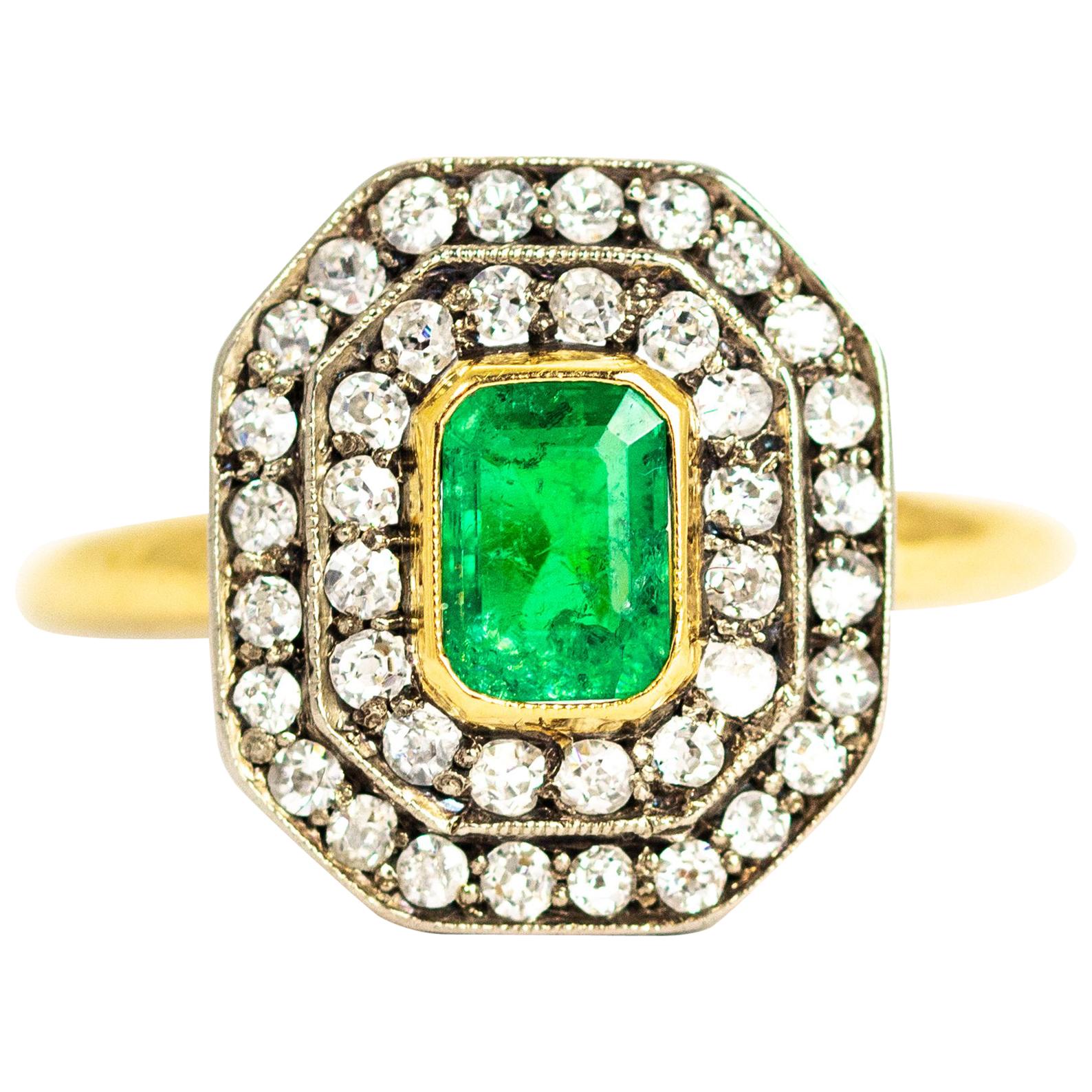 Edwardian Emerald and Diamond 18 Carat Gold and Platinum Ring