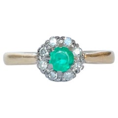 Edwardian Emerald and Diamond 18 Carat Gold Cluster Ring