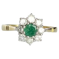 Edwardian Emerald and Diamond 18 Carat Gold Cluster Ring