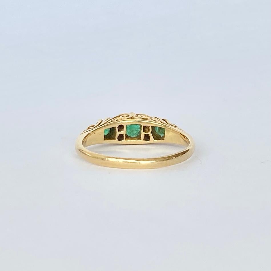 Women's Edwardian Emerald and Diamond 18 Carat Gold Three-Stone