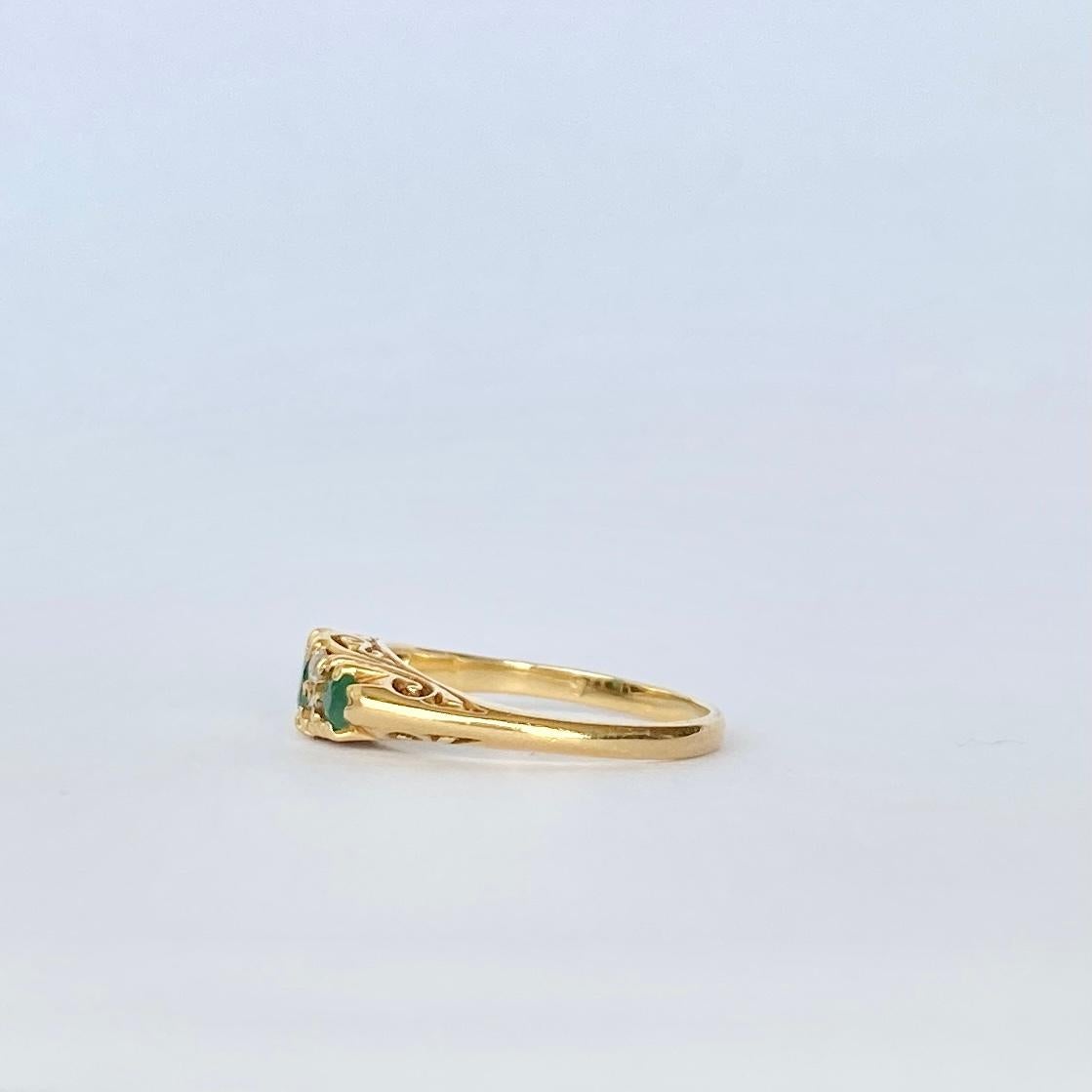 Edwardian Emerald and Diamond 18 Carat Gold Three-Stone 1