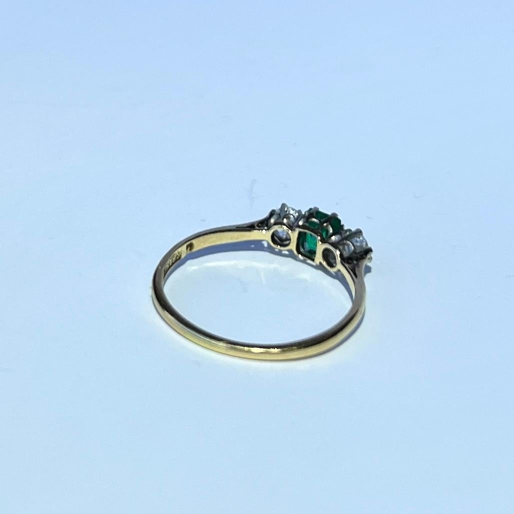 Women's Edwardian Emerald and Diamond 18 Carat Gold Three-Stone Ring