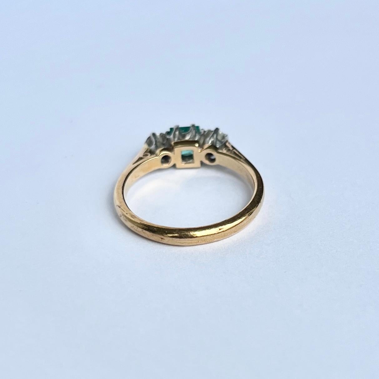 Women's Edwardian Emerald and Diamond 18 Carat Gold Three-Stone Ring