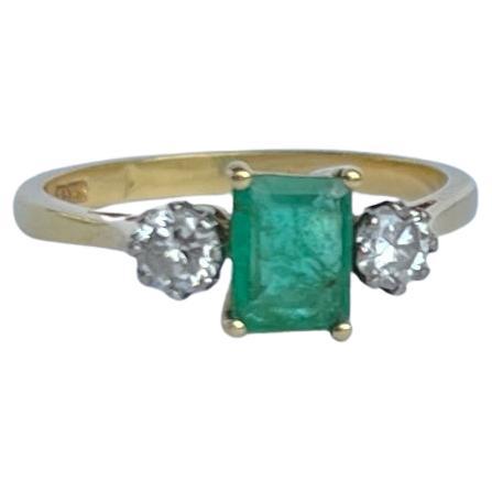 Edwardian Emerald and Diamond 18 Carat Gold Three-Stone Ring