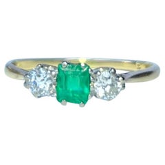 Edwardian Emerald and Diamond 18 Carat Gold Three-Stone Ring