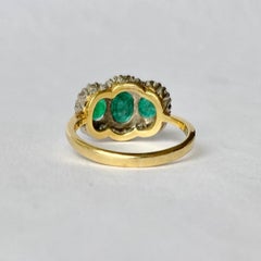 Vintage Emerald and Diamond 18 Carat Gold Triple Cluster Ring