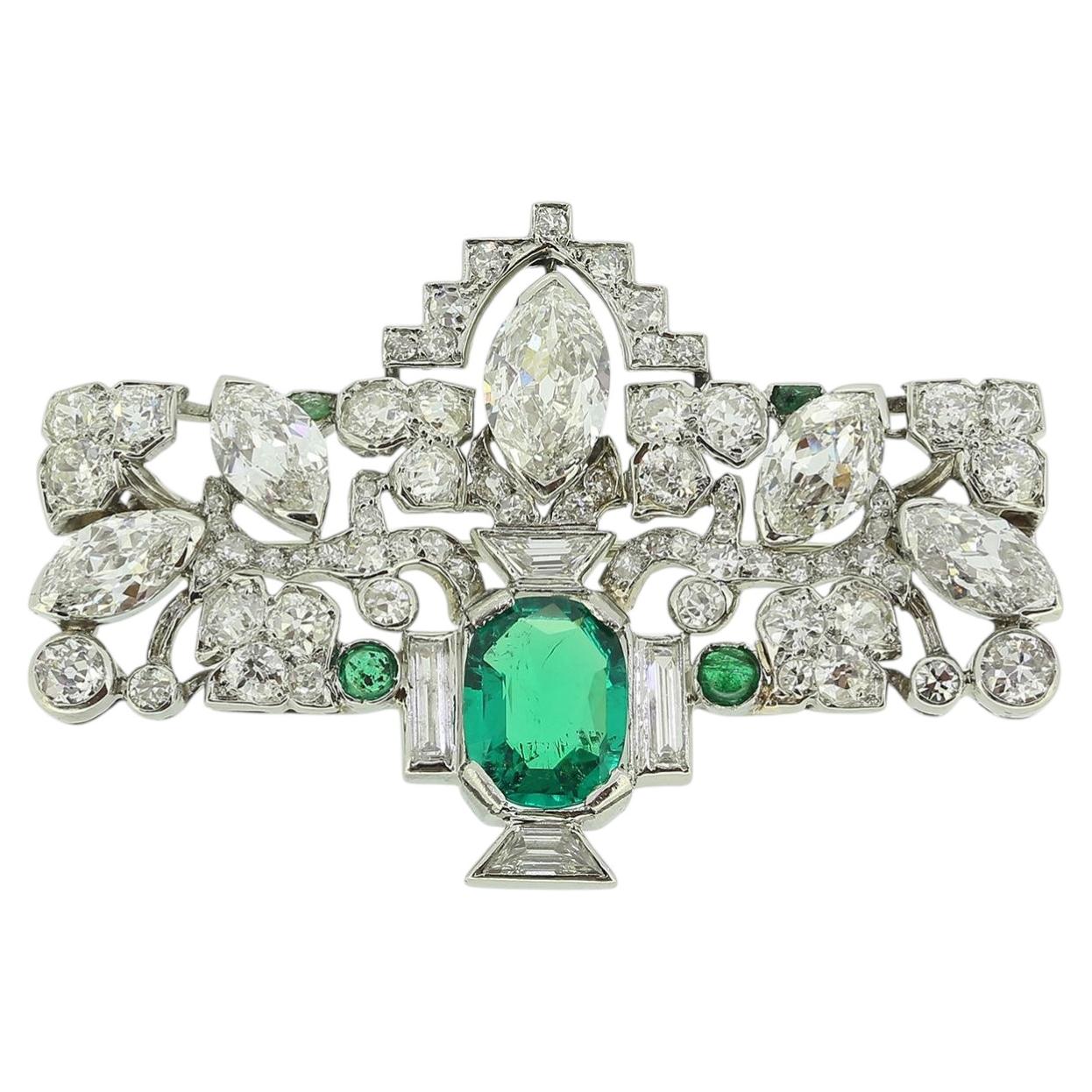Spilla edoardiana di smeraldo e diamanti