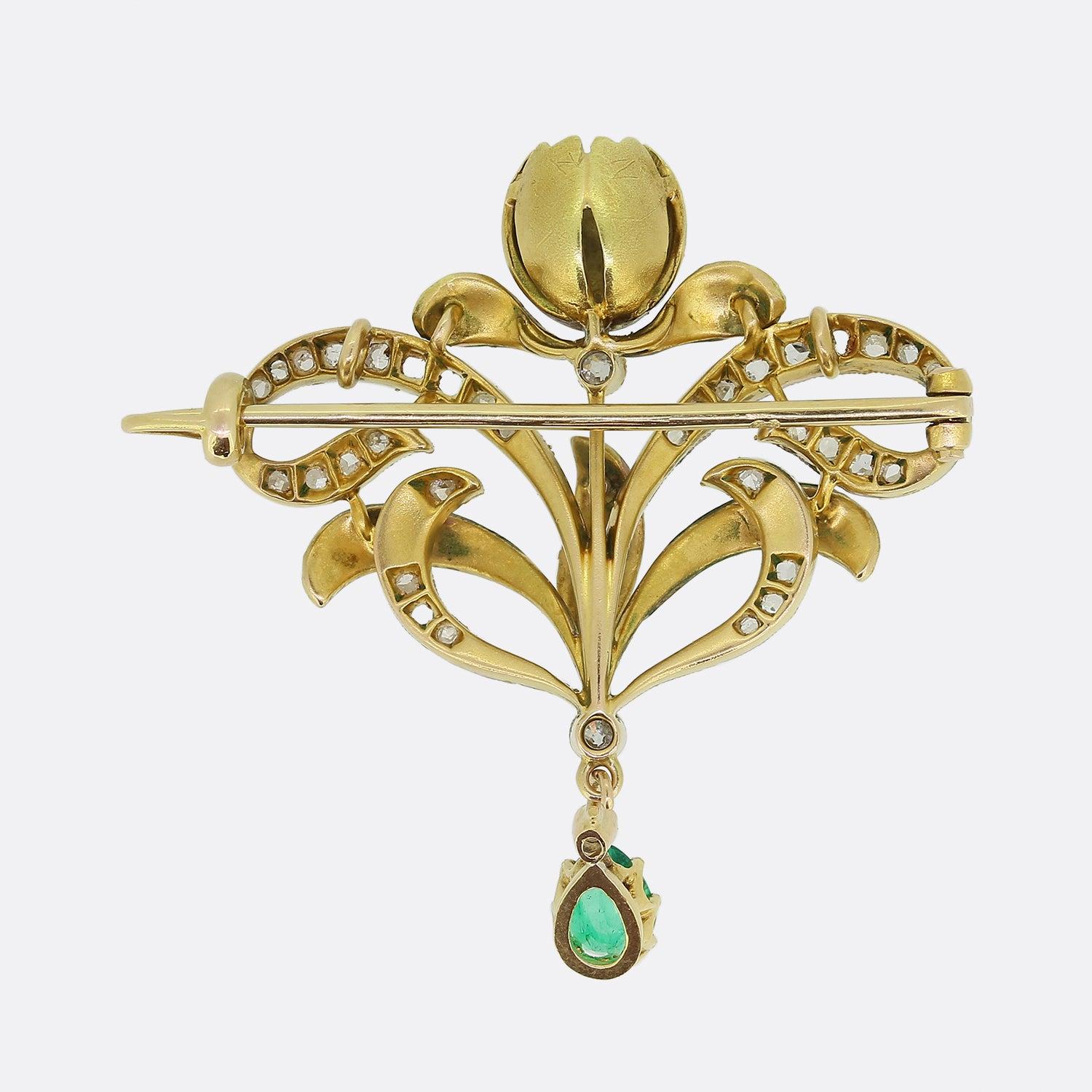 Edwardian Emerald And Diamond Drop Brooch - image 2