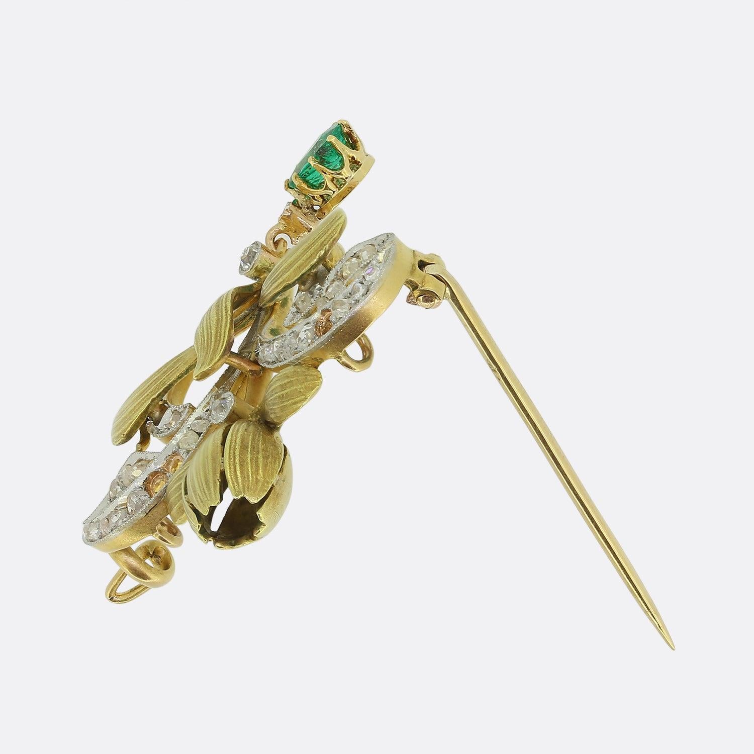 Edwardian Emerald And Diamond Drop Brooch - image 3