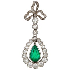 Edwardian Emerald and Diamond Drop Pendant