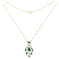 Edwardian Emerald and Diamond Drop Pendant Necklace, 18K Yellow Gold