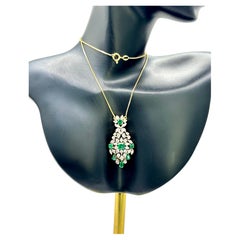 Emerald and Diamond Pendant Necklace in Gold, Circa 1950-60’s