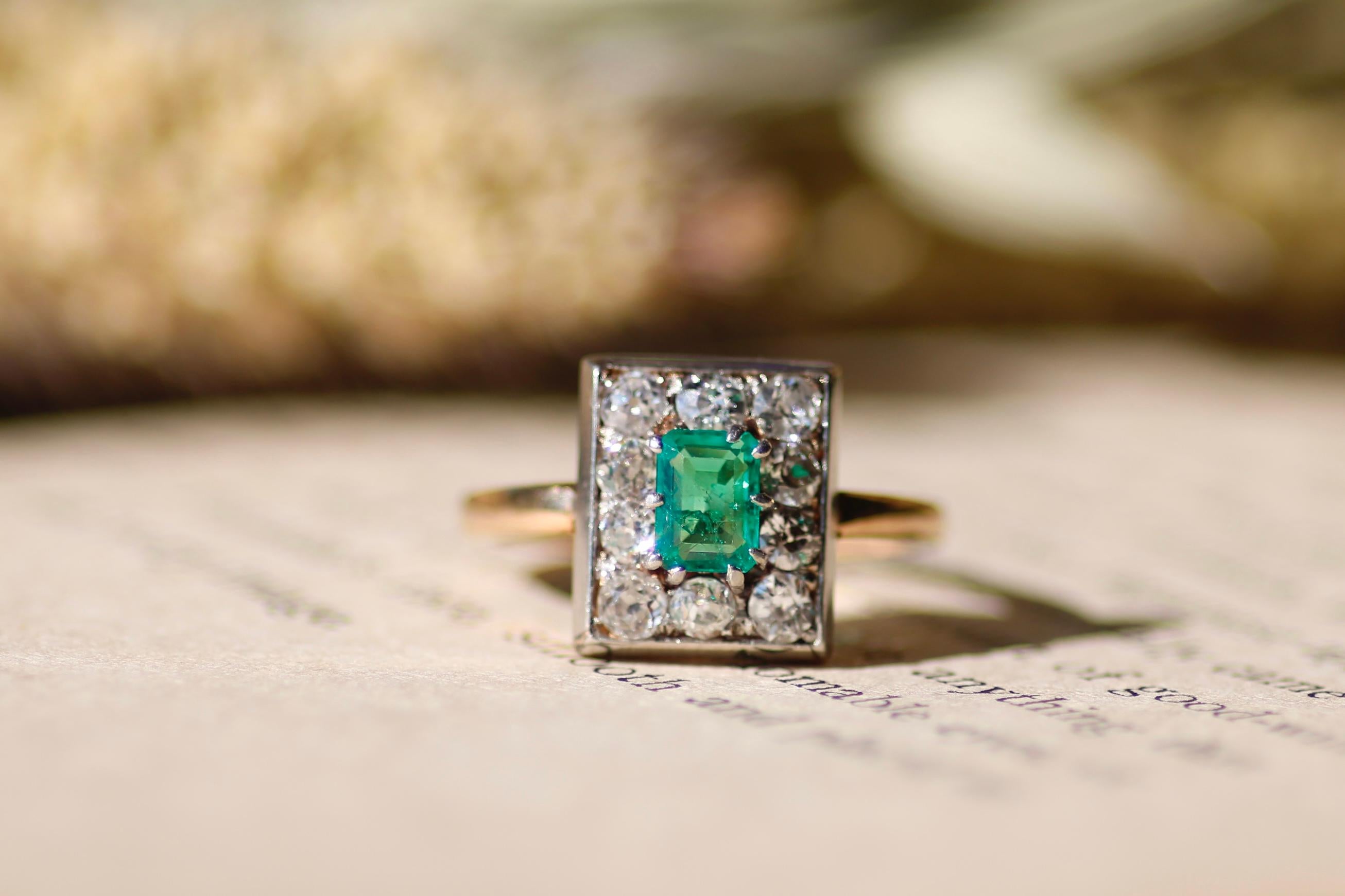 Edwardianischer Smaragd und Diamant Gold und Platin Statement Ring im Zustand „Gut“ im Angebot in Towson, MD