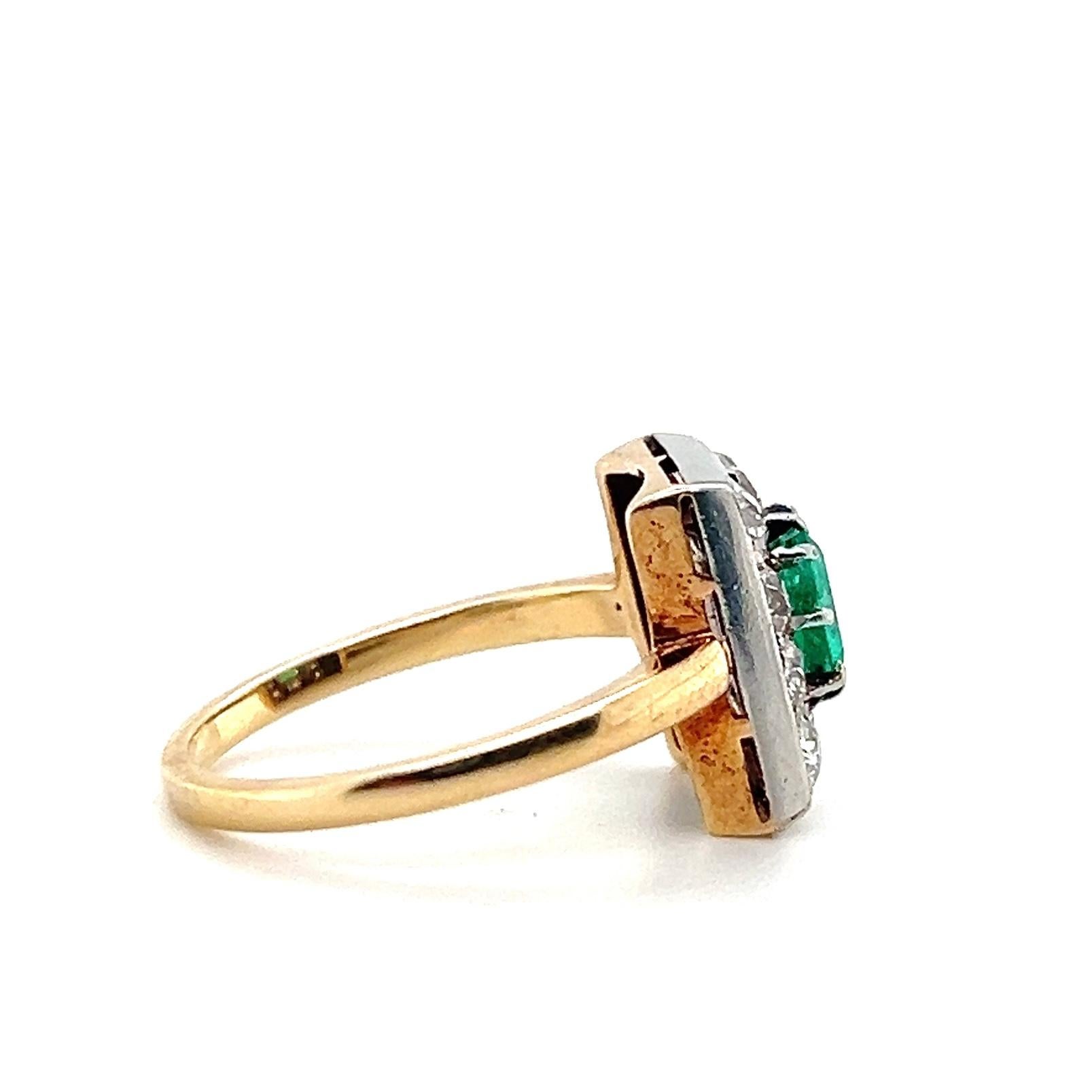 Edwardianischer Smaragd und Diamant Gold und Platin Statement Ring im Angebot 2