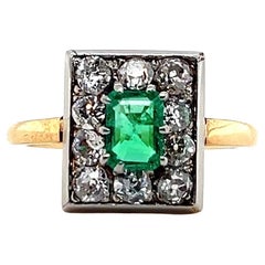 Edwardian Emerald and Diamond Gold and Platinum Statement Ring