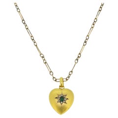 Edwardian Emerald and Diamond Heart Necklace