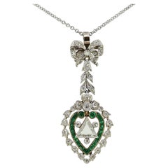 Edwardian Emerald and Diamond Heart Pendant Necklace