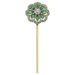 Antique Edwardian Emerald and Diamond Jabot Pin