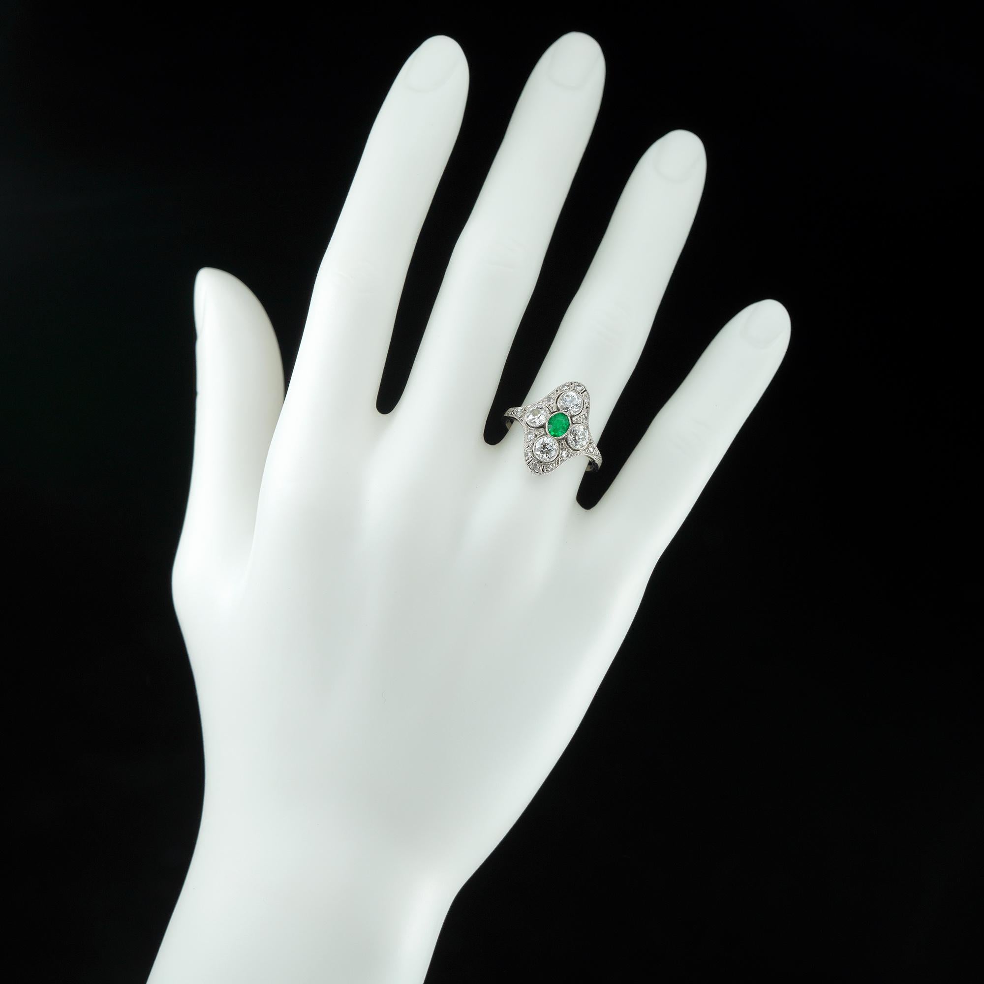 Women's or Men's Edwardian Emerald and Diamond Plaque Ring For Sale