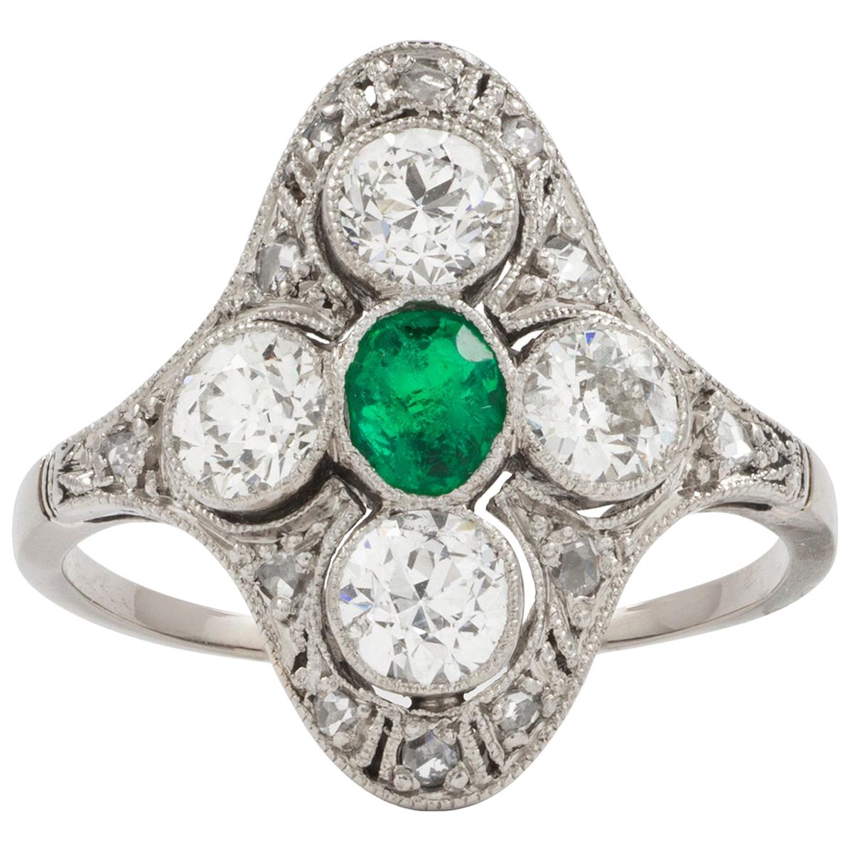 Edwardian Emerald and Diamond Plaque Ring For Sale