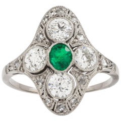 Edwardian Emerald and Diamond Plaque Ring