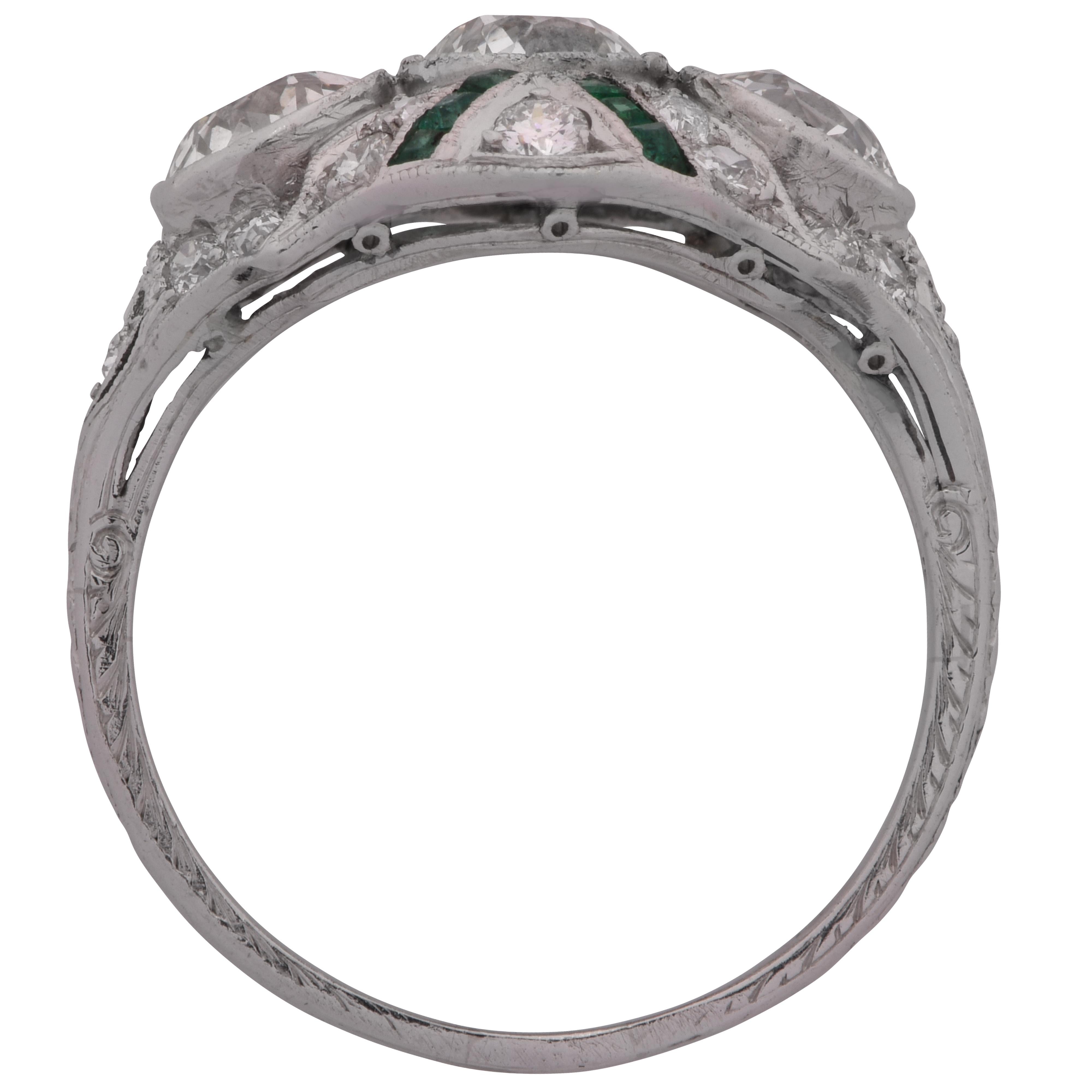 Old European Cut Edwardian Emerald and Diamond Ring