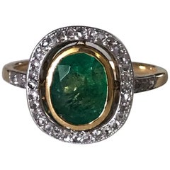 Edwardian Emerald and Rose-Cut Diamond Ring