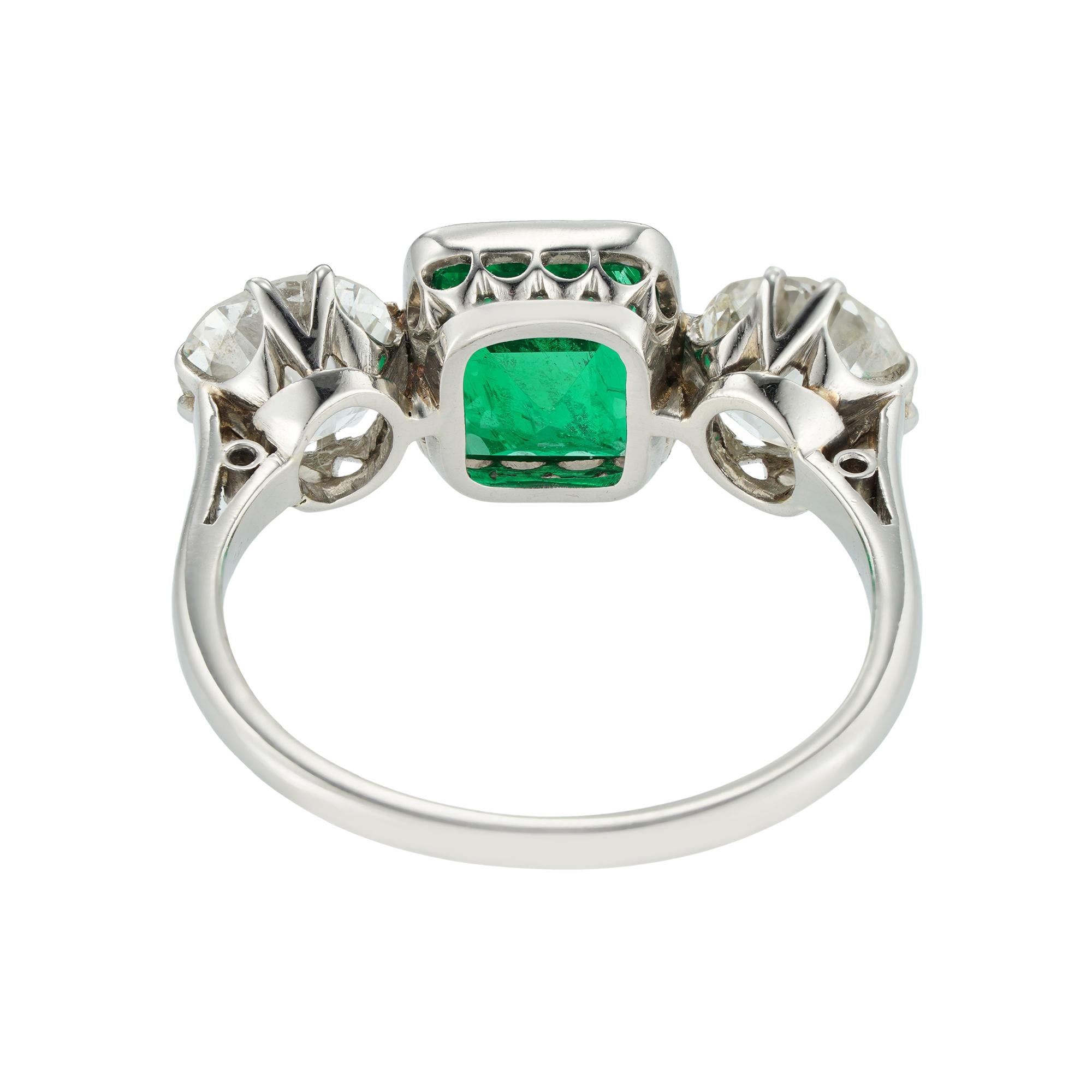 Retro A Mid 20th Century Emerald And Diamond Three-stone Ring